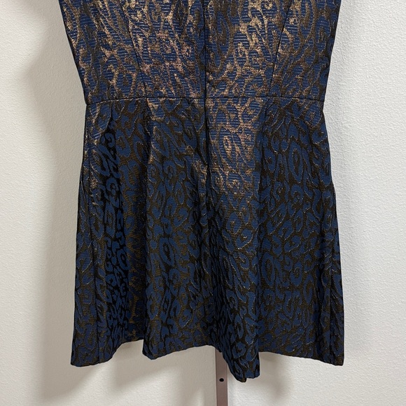 Vince Camuto Jacquard Cap Sleeve Fit and Flare in Navy and Gold Animal Print - Picture 11 of 14